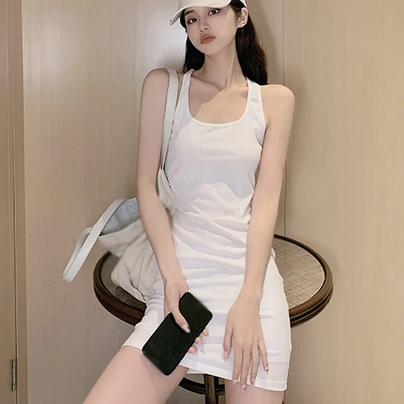 

Женское сексуальное облегающее мини-платье с перекрещивающимися лямками сзади, женское модное простое однотонное платье без рукавов