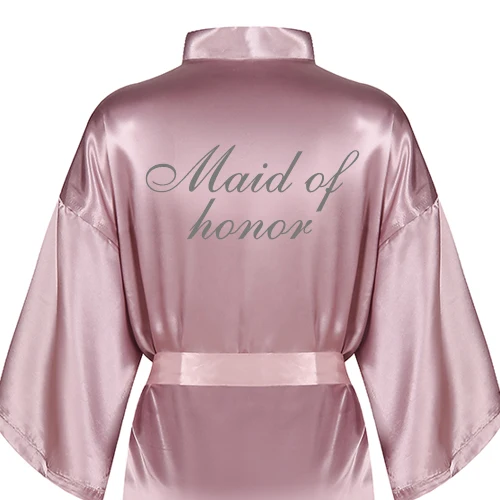 Сиреневый атласный шелковый халат для невесты женское серебристое свадебное