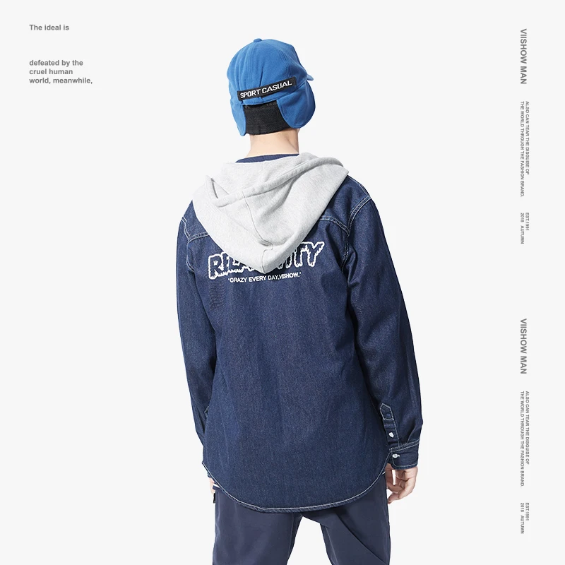 VIISHOW Новая Осенняя мужская джинсовая рубашка модная Повседневная стильная синяя