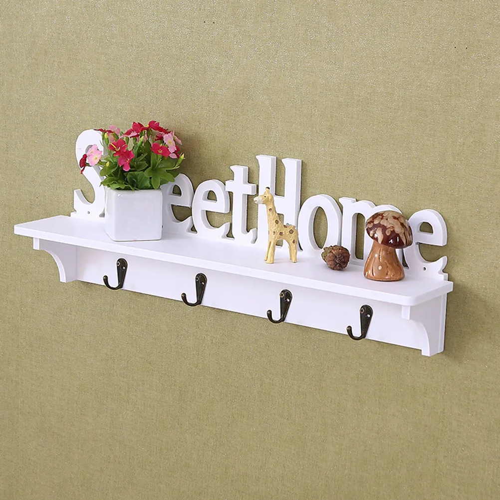 

Sweet Home Wall Mounted Rack Wall Door Hanger Hook Storage Rack for Coat Hat Clothes Key (White)