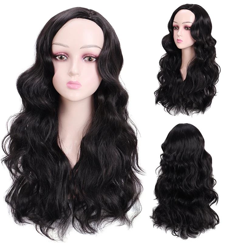 MUMUPI Длинные волны черный средняя часть Доступные парики для женщин