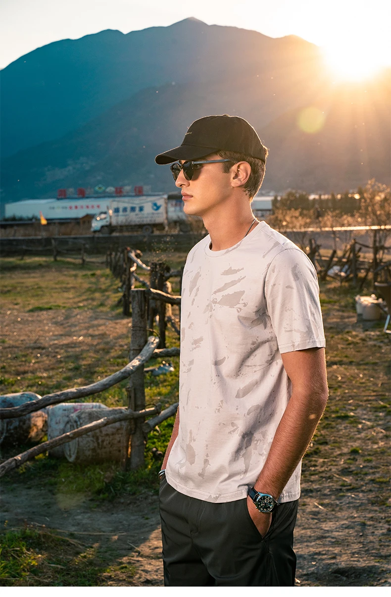 

2673 Simple men's creative personality splash ink half-sleeved shirt youth cotton short-sleeved T-shirt