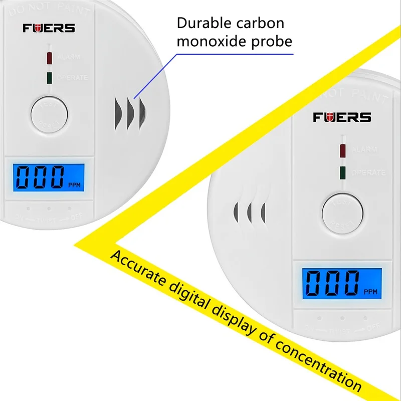 FUERS 85 дБ детекторы угарного газа ЖК дисплей фотоэлектрический независимое