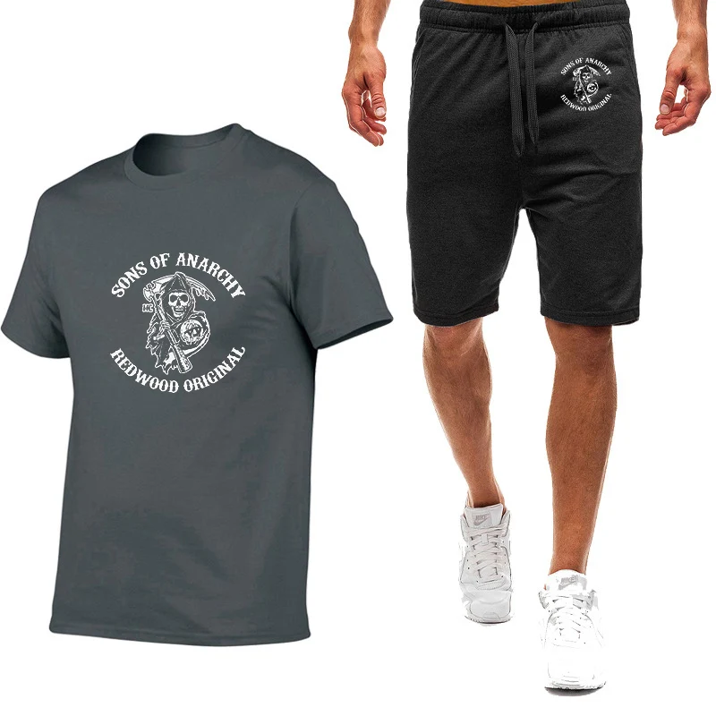 

Men's SOA Sons of anarchy SAMCRO Summer T-shirt shorts summer short-sleeved suit sportswear men's sports pants running suit