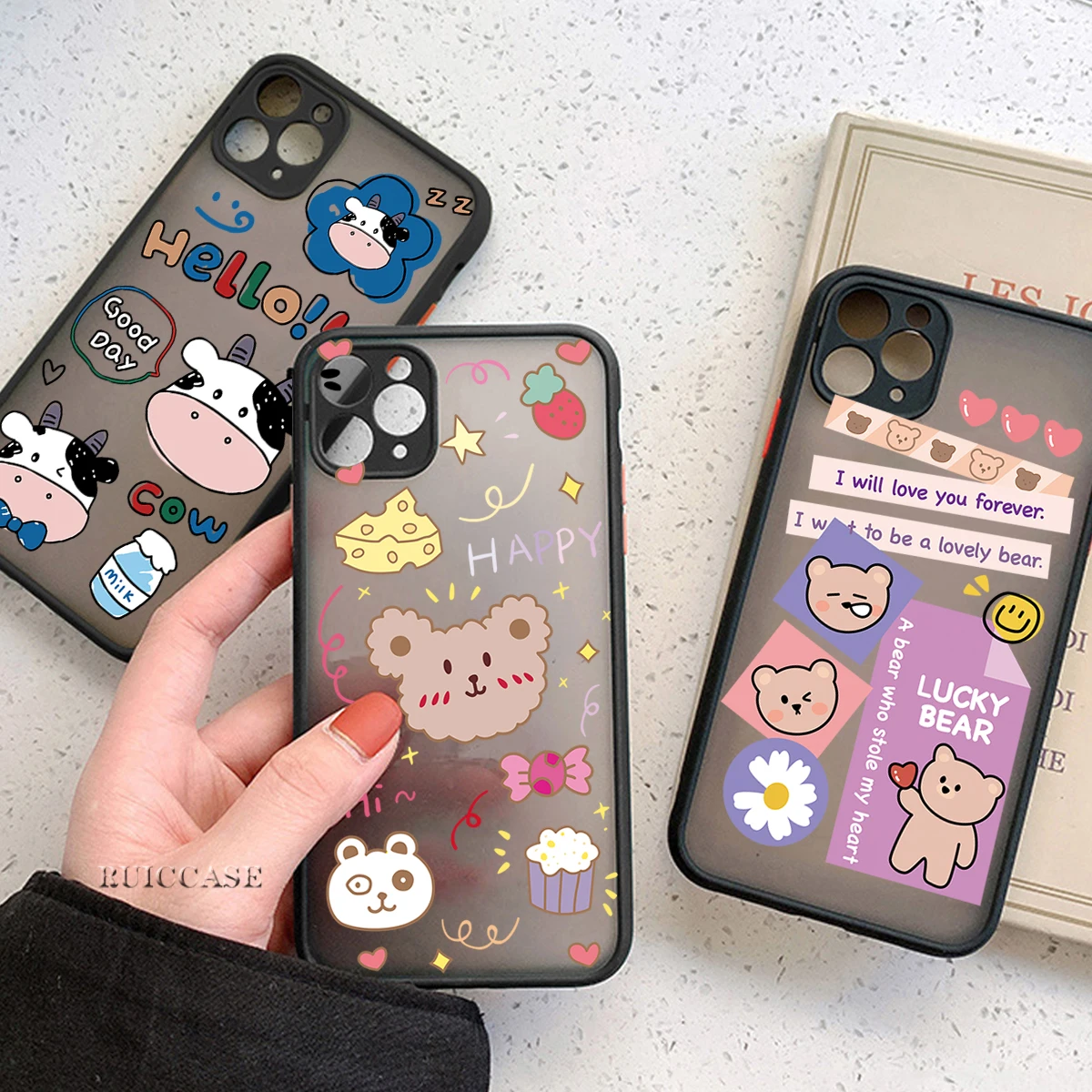 Защитный чехол для iPhone мягкий матовый Жесткий с ярлыком мишки коровы кролика 11 12