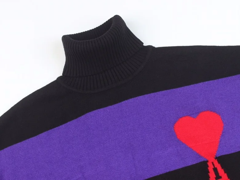

New 2021 Autumn/Winter Men Women Fashion Love A Heart Color Wide Stripe Turrleneck Wool Sweaters Sweater Pullovers Clothing