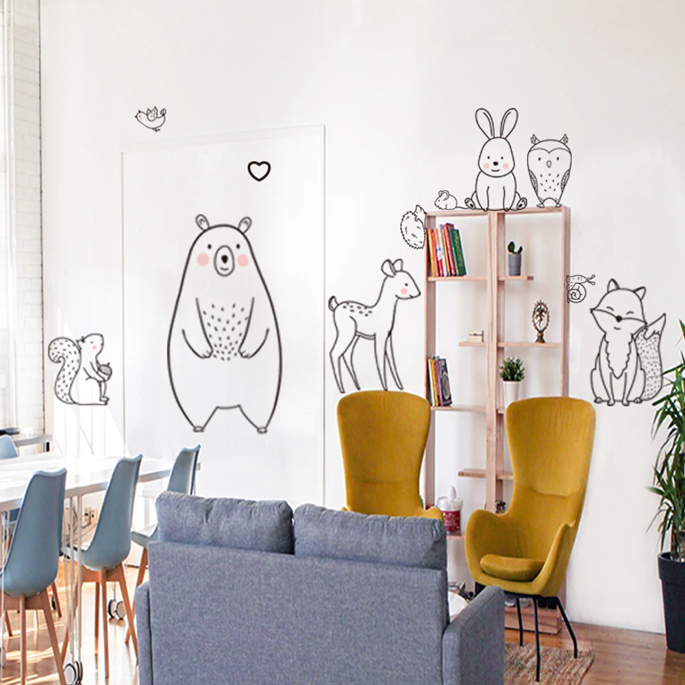 

2021 Cartoon Animal Wall Sticker Shy Bear Fox Baby Children Room Creative Nursery Decals Adhesive Home Decor Wallpaper Supply