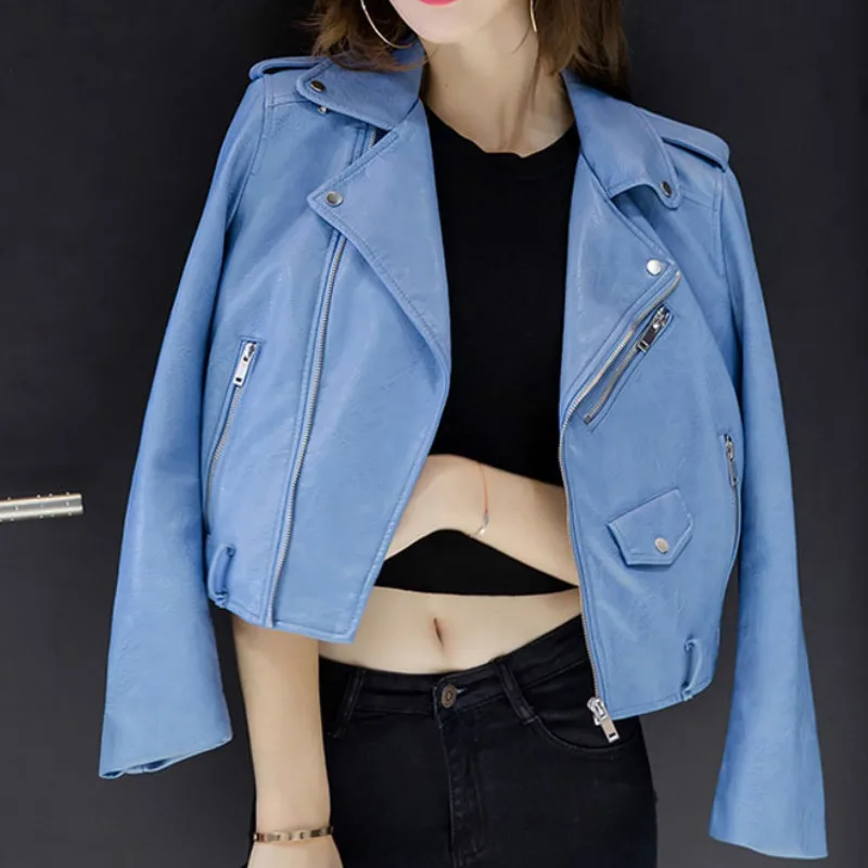 

Woman Short Pu Leather Jacket 2021 Women Short Slim Small Coat Locomotive Autumn and Winter Slim Casual Leather Jacket Clothes