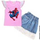 Джинсовая футболка с рукавом Человек-паук Disney, летнее платье, детская юбка, сетчатая юбка с маргаритками, летняя джинсовая юбка для девочек