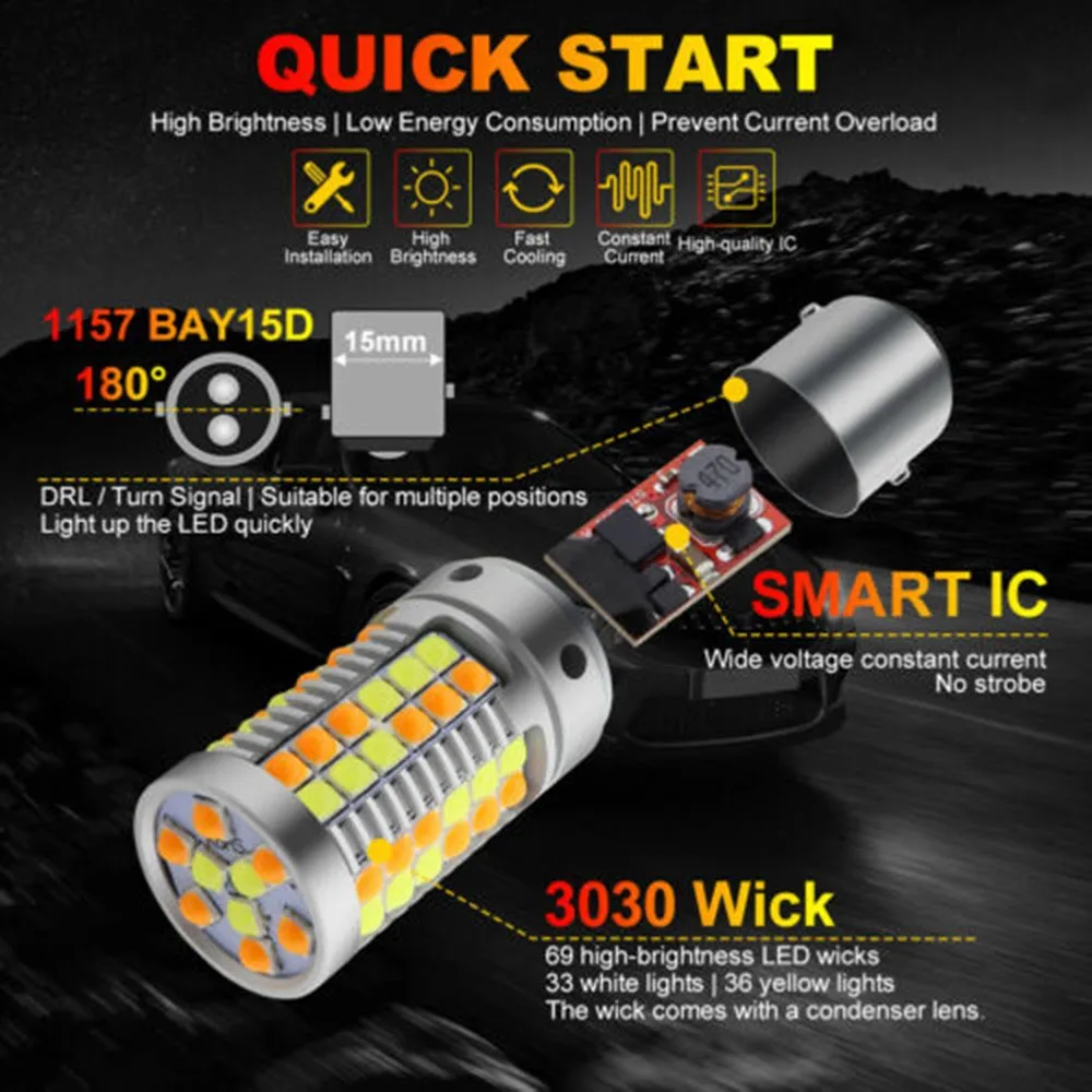 

1157 White/Amber Bulbs Bulbs DRL Light Dual Color Parking SUVs Turn Signal