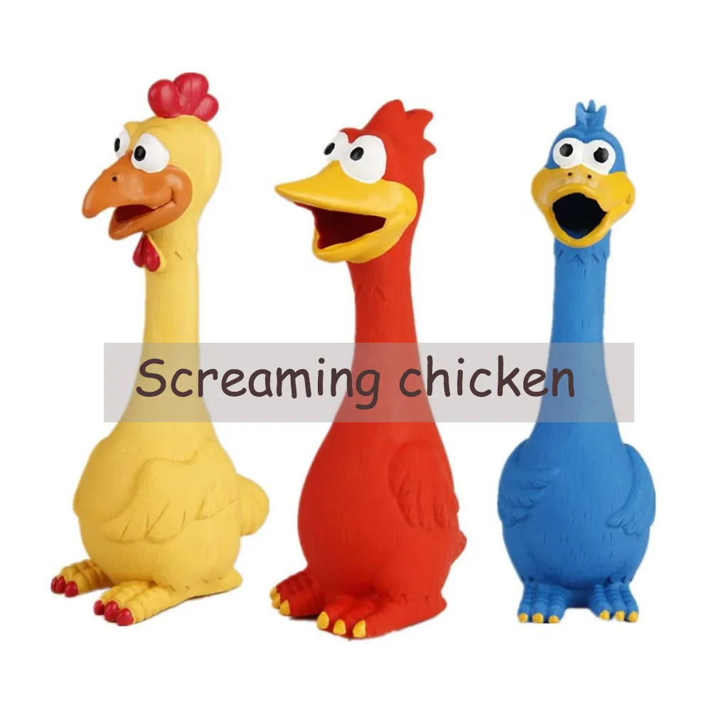 

Rubber Chicken Squeaky Dog Toys for Small, Medium or Large Pet Breeds, Play Fetch, Reduce Separation Anxiety Screaming Chicken