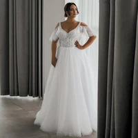 plus size wedding dresses sexy v neck short sleeves large custom made women applique a line bridal dress robe de mariage
