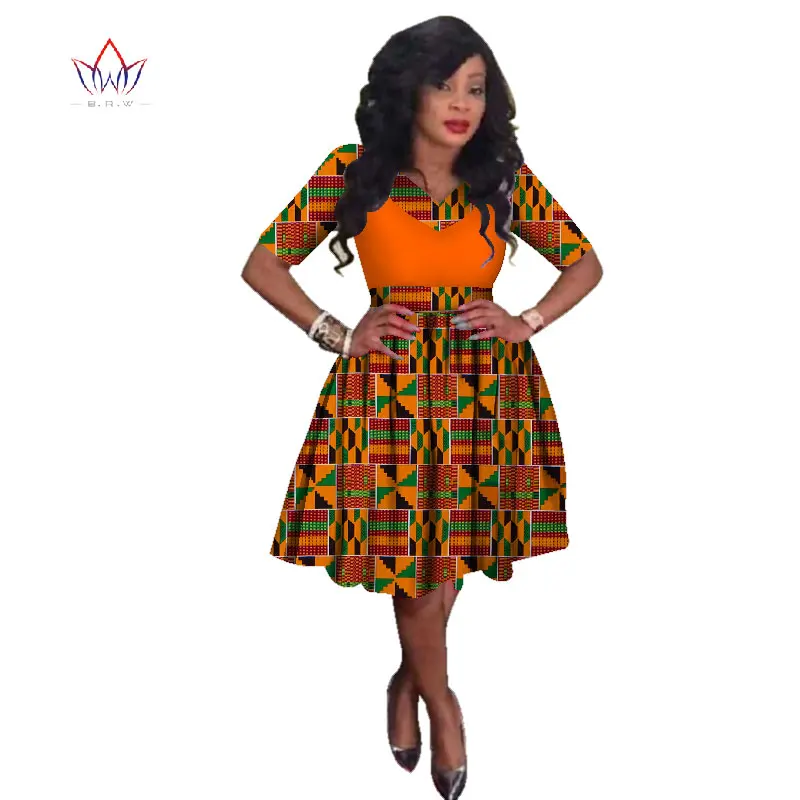 Women Midi Dress African Print Dresses for Three-Quter Sleeve Clothing Plus Size 6XL BRW WY2235 | Тематическая одежда и