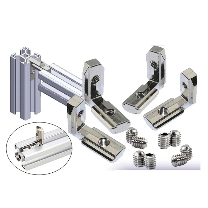 10PCS T Slot L-Shape Aluminum Profile Interior Corner Connector Joint Bracket for 2020 3030 4040 4545 EU Alu-profile with Screws