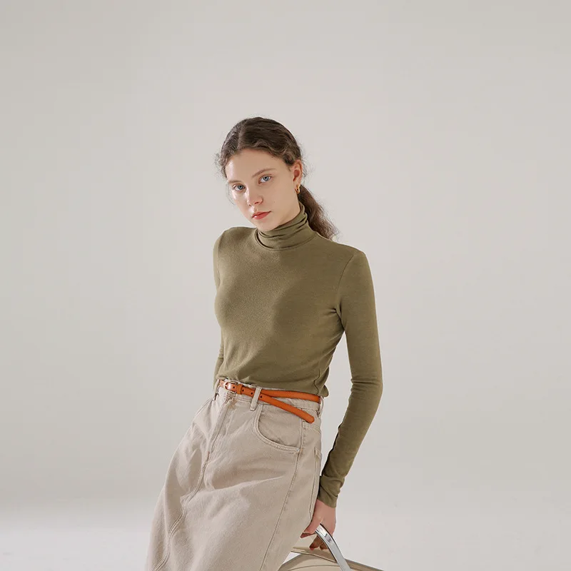 Женский облегающий топ с высоким воротом однотонный пуловер длинными рукавами