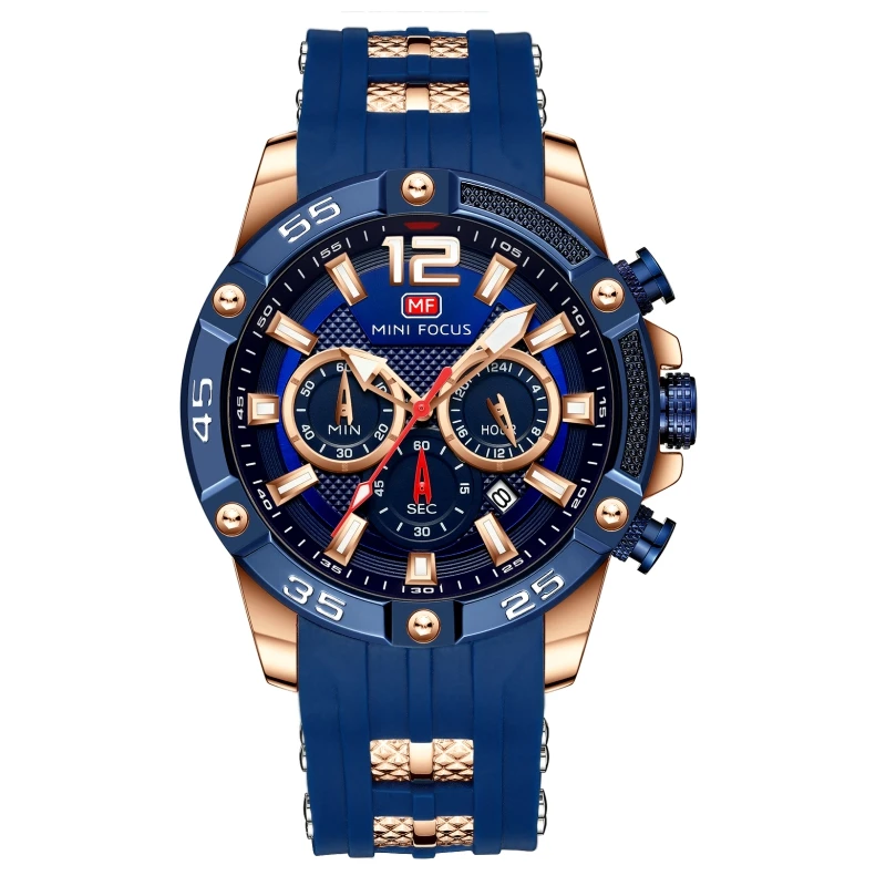 

Mini Focus 0349 Mens Chronograph Watches Luminous Army Sport Wristwatch Blue Silicone Strap Quartz Watch Reloj Minifocus