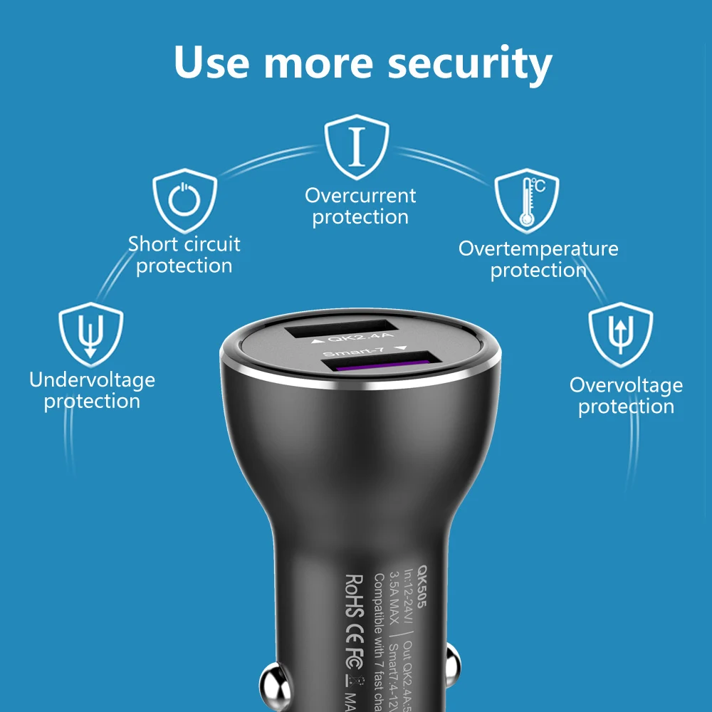 Автомобильное зарядное устройство Quick Charge 3,0 с двумя usb-портами для Xiaomi huawei Supercharge QC3.0, быстрая USB зарядка для автомобильного телефона, прикуриватель