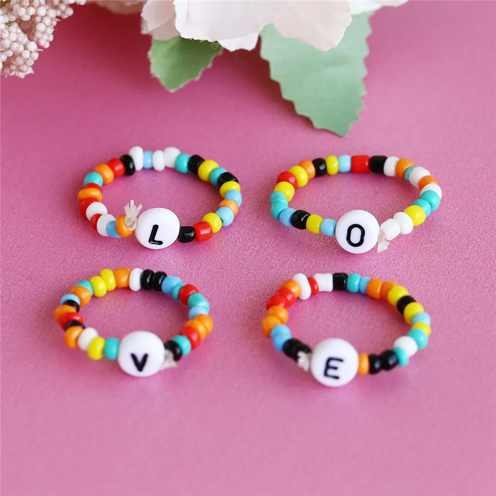 Женский набор колец IF YOU регулируемое кольцо из смолы с надписью Love богемное