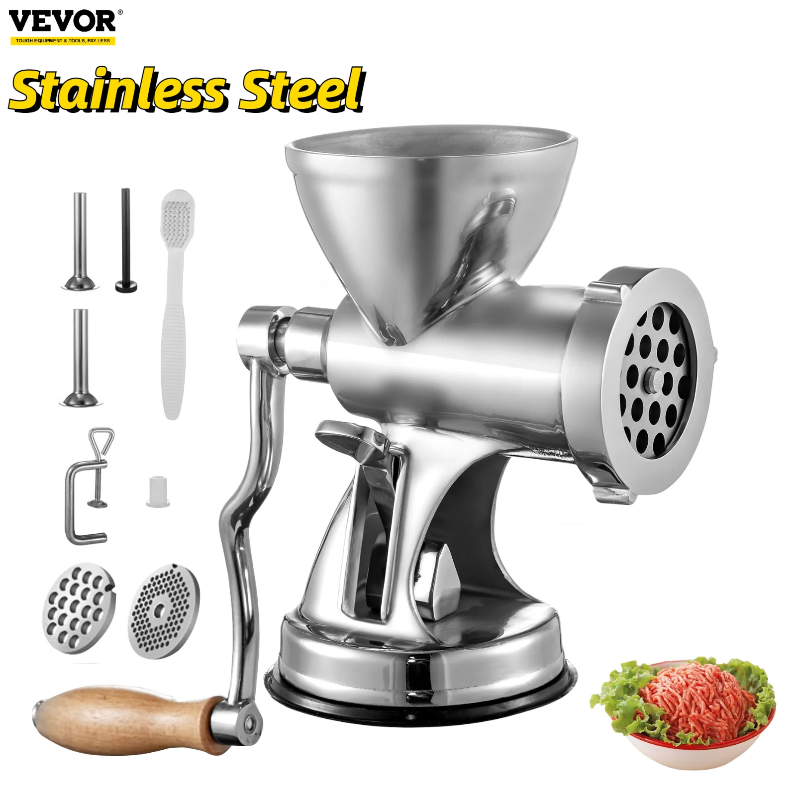 VEVOR Hand Operated Meat Grinder Multifunctional Kitchen Appliance 304 Stainless Steel Home Manual Sausage Stuffer Mincer Maker