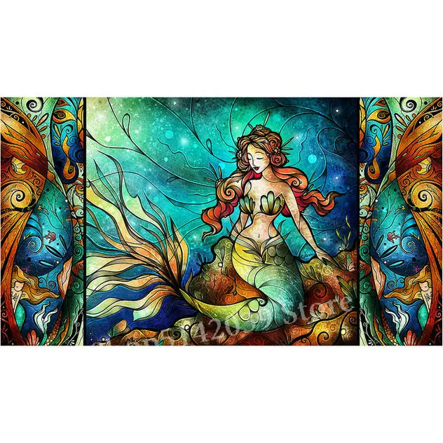 

Full square 5d fantasy diamond painting mermaid fairy diamond mosaic girl 3d round drill cartoon color sticker embroidery crafts