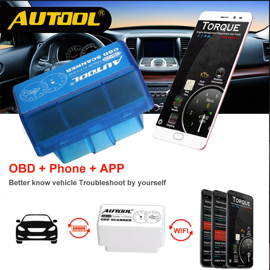 AUTOOL OBD2 ELM327 Bluetooth wifi V1.5 адаптер Сканер Automotivo OBD 2 II автомобильный код сканер