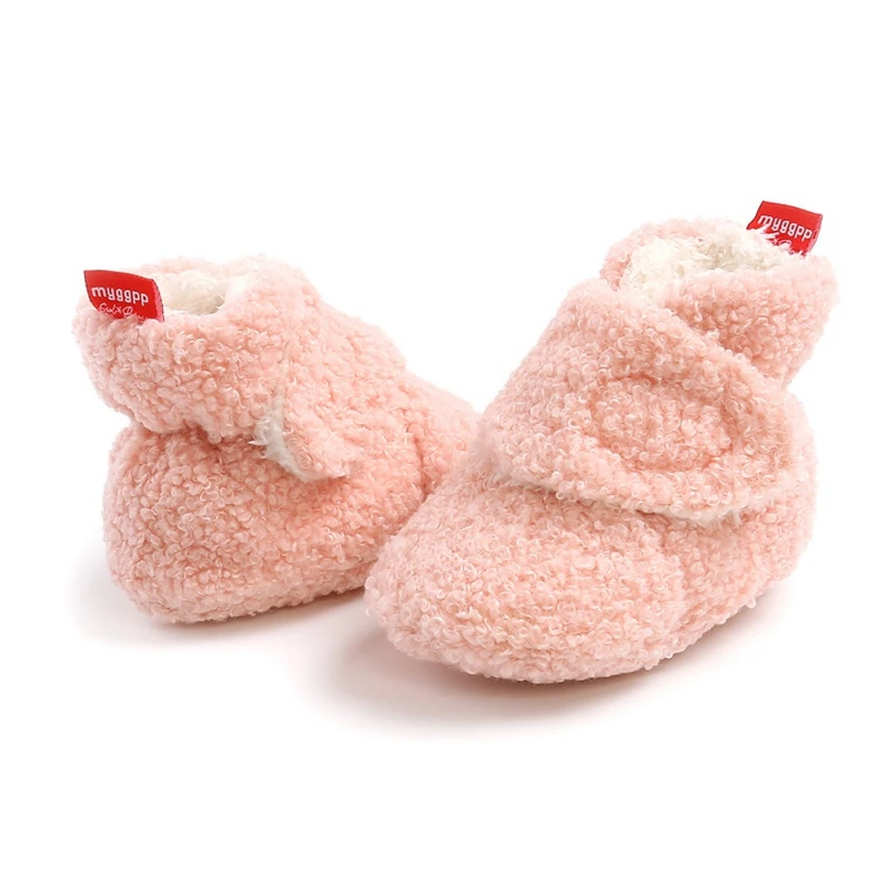 Botas de nieve para beb&eacute; reci&eacute;n nacido, ni&ntilde;o y ni&ntilde;a, zapatos de invierno de retales de felpa de Cachemira s&oacute;lida, zapatos de cuna c&aacute;lidos de fondo suave a la moda-1