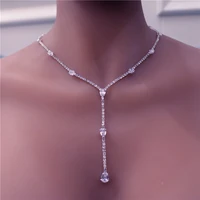 new fashion long tassel necklace rhinestone chain choker forbridal wedding statement chunky y necklace chain crystal jewelry
