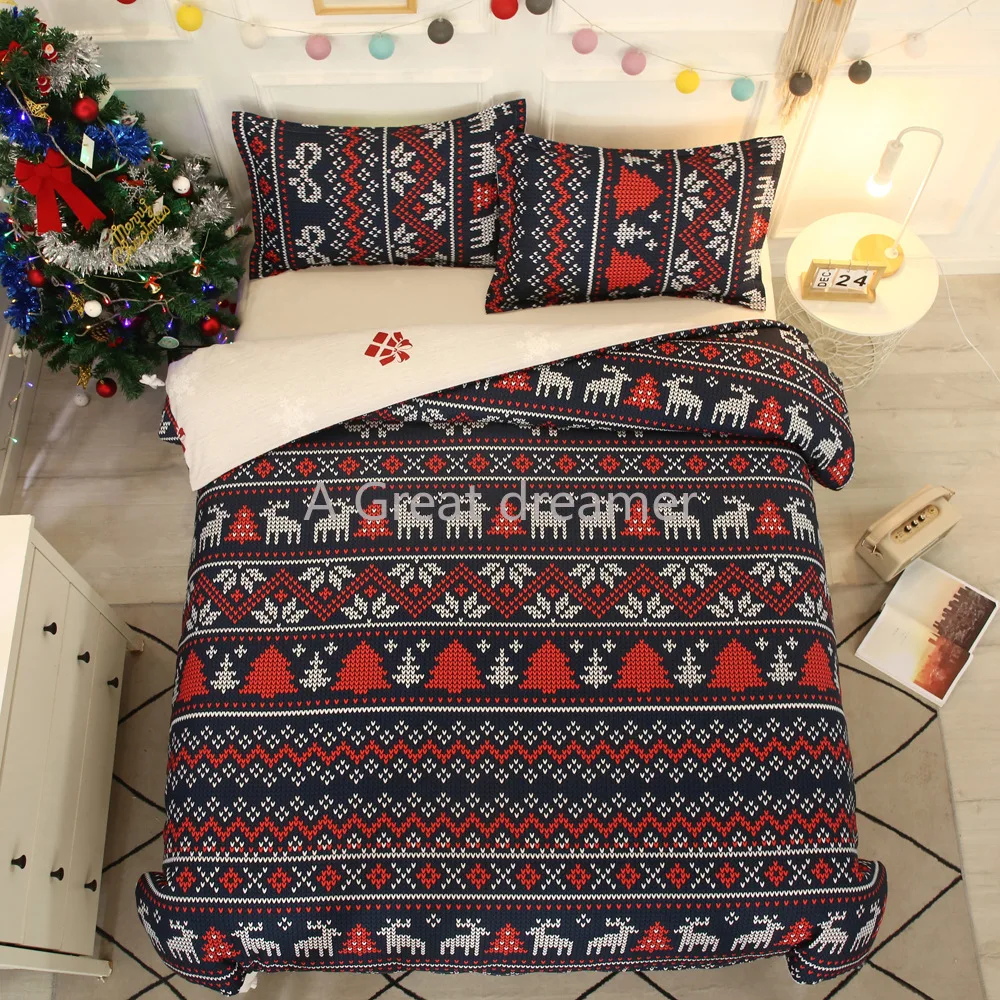 

Hot Christmas Bedding Set Snowflakes Christmas Tree Elk Home Textile Cartoon Duvet Cover Soft And High Quality Bed Set Home De