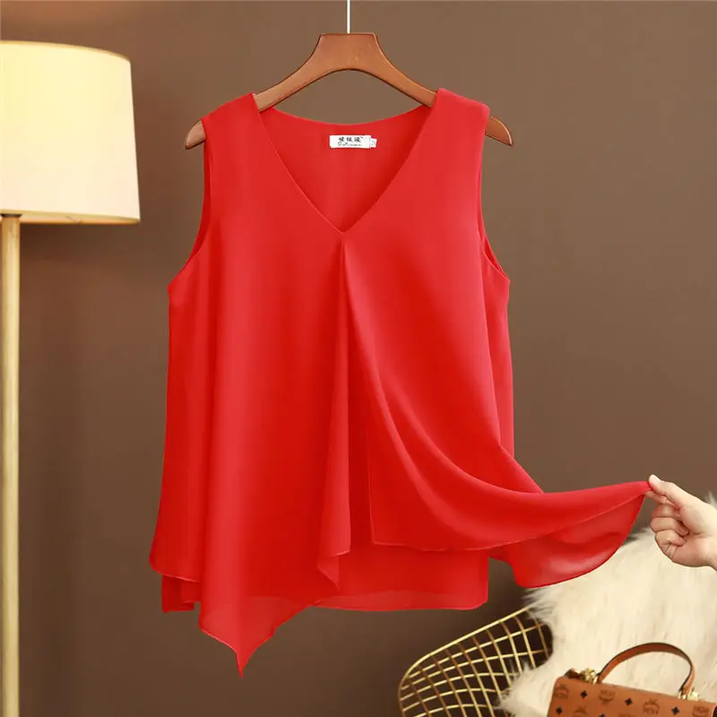 MOYISU Plus Size 5XL Women Chiffon Blouse 2022 New Summer sleeveless Loose Tops Large size Casual Female Shirts Camisas de mujer