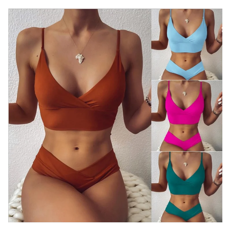 Сексуальный комплект бикини с перекрестными бретелями Женский однотонный