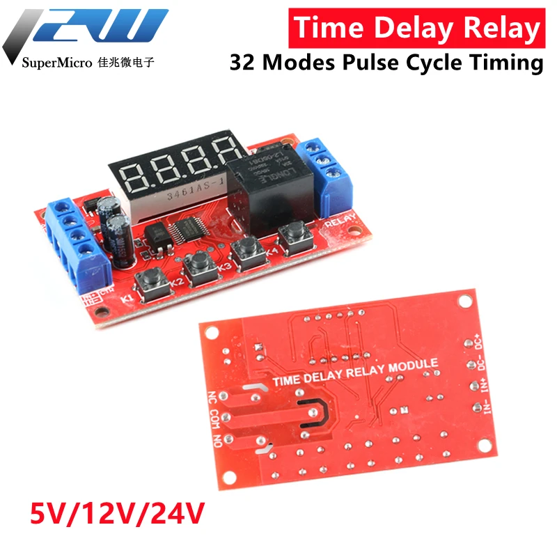 

DC 5V 12V 24V 10A Adjustable Time Delay Relay Module 32 Modes LED Digital Timming Trigger Timer Control Switch Pulse Cycle