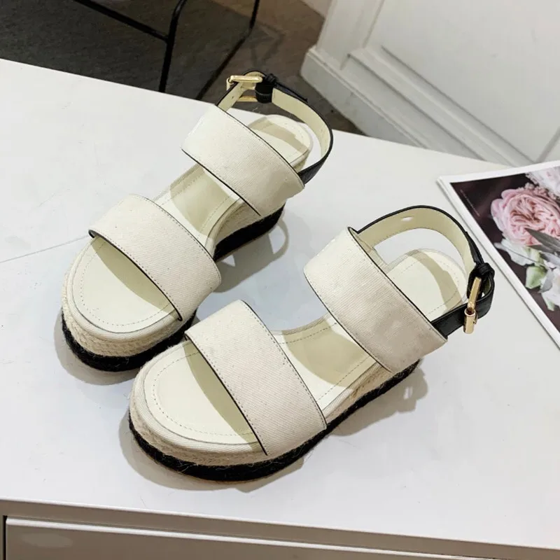 

Ollymurs Wedges Sandals Women Canvas Super High Heels 10CM Platform Sandals Beach Shoes 2021 New Summer Woman Shoes