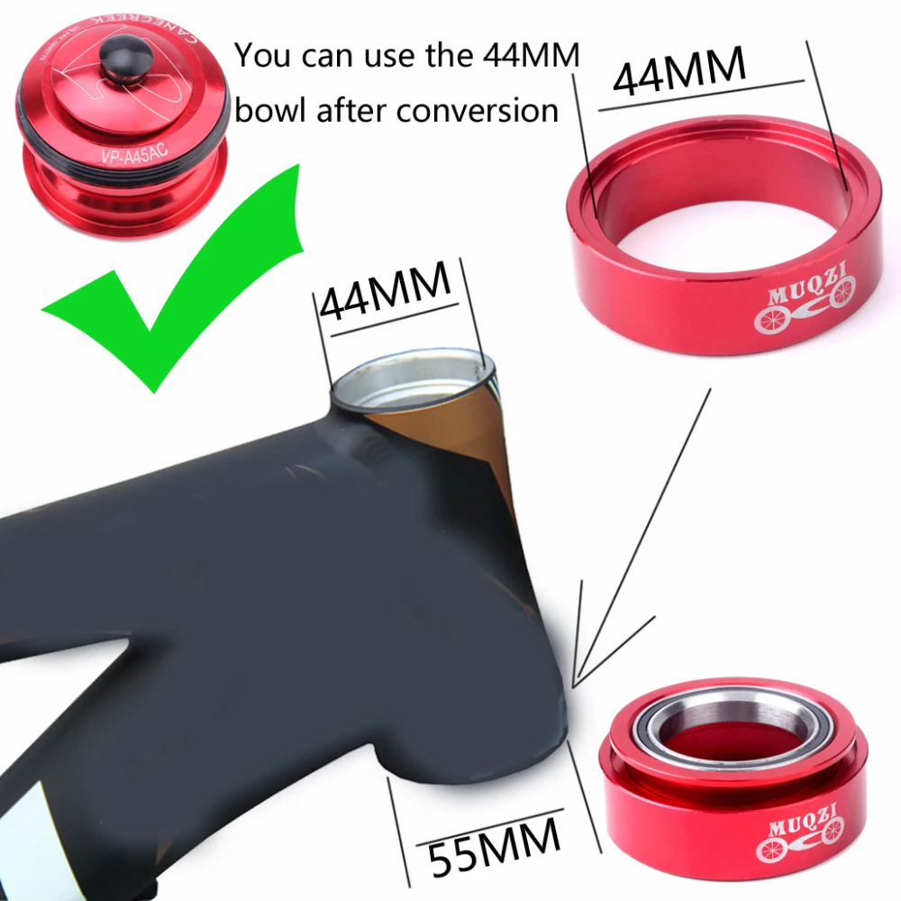 

Bicycle Bowl Set Converter Mountain Road Bike Fixed Gear Taper Frame Head Tube Bowl Set Converter 55mm Conversion 44mm
