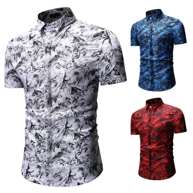 

Men Clothing 2021 Summer New Men's Casual Short-sleeved Floral Shirt Plus Size Camisas Para Hombre