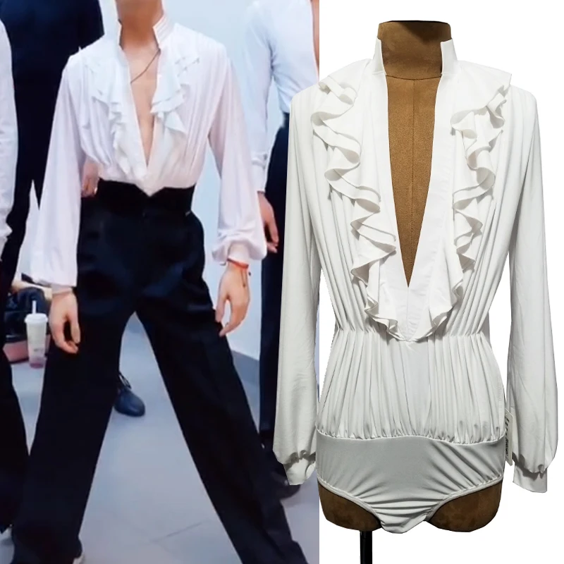 

Мужская одежда для профессиональных соревнований по латинскому танцу, с V-образным вырезом, со шнуровкой, Самба, Румба, сценический костюм, о...