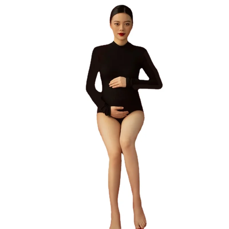 Maternity Photography Props Jumpsuit Stretchy Pregnancy Photo Shoot Bodysuit Long Sleeve Maternity Dresses for Photo Shoot