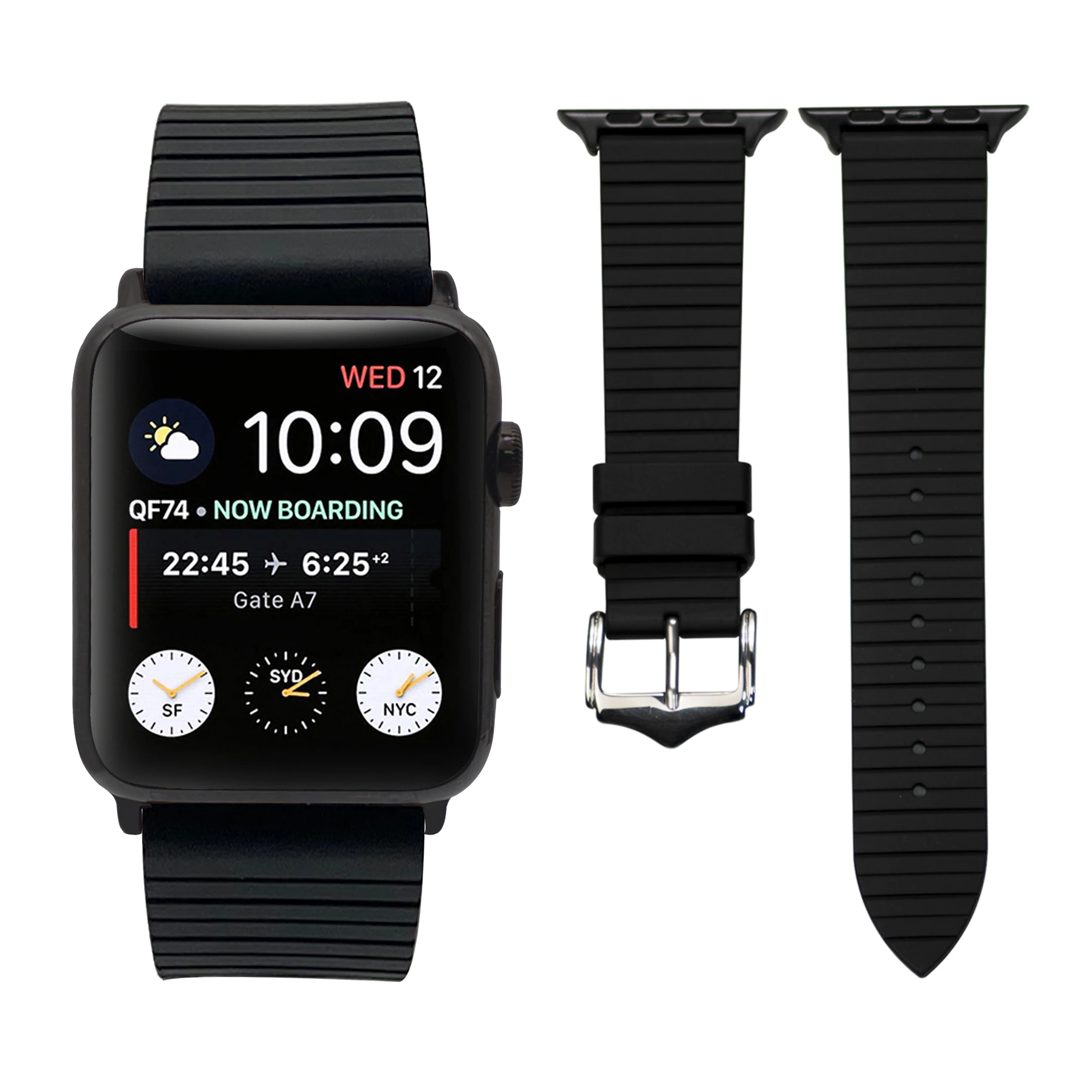 Ремешок резиновый черный/зеленый для Apple Watch iWatch Series 7/SE/6/5/4/3/2 |