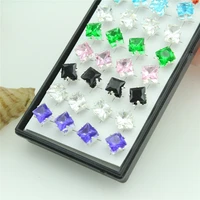 20 pairs of one box of new silver earrings personality charm classic square mosaic color crystal earrings jewelry