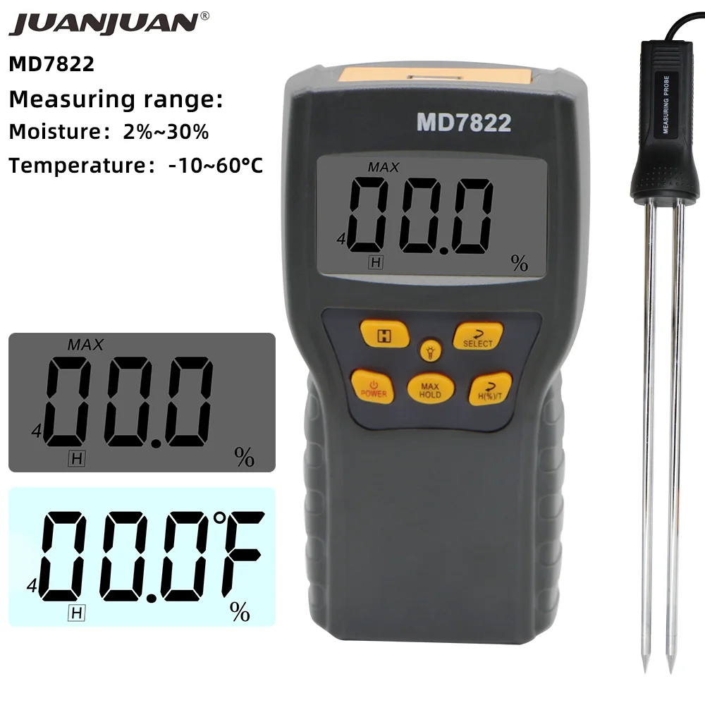 

Digital LCD Display Grain Hygrometer Thermometer Moisture Meter MD7822 Humidity Temperature Tester for Wheat Corn Rice