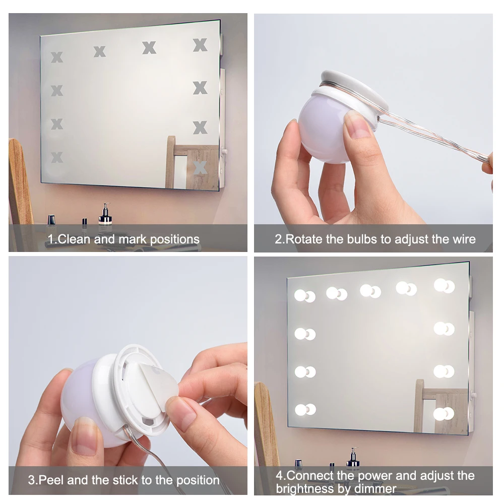 Макияж зеркало тщеславие светодиодный свет 10 шт. лампы Комплект уровней яркость