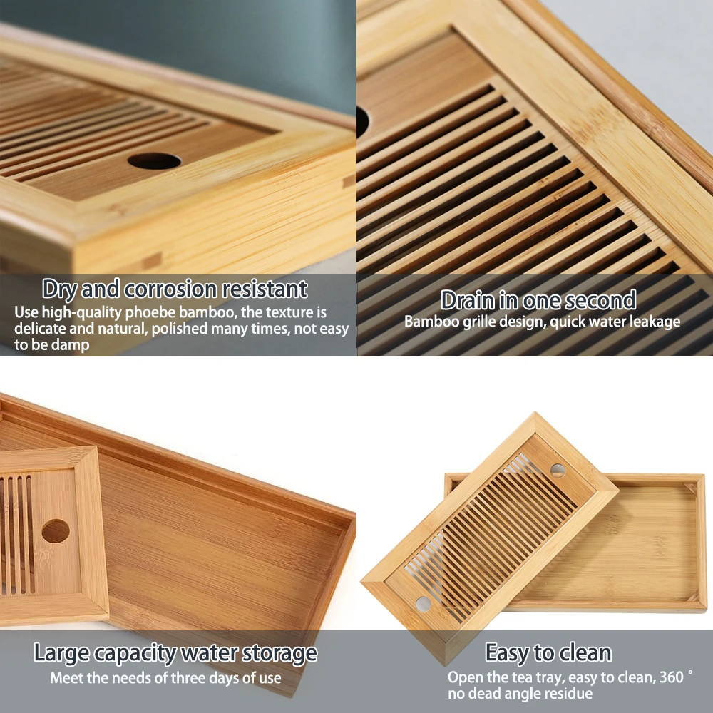 Бамбуковая чайная подноска Китайское сервировочное Кунг-фу Экологичная и высококачественная столешница для хранения воды Сухая пузырьковая