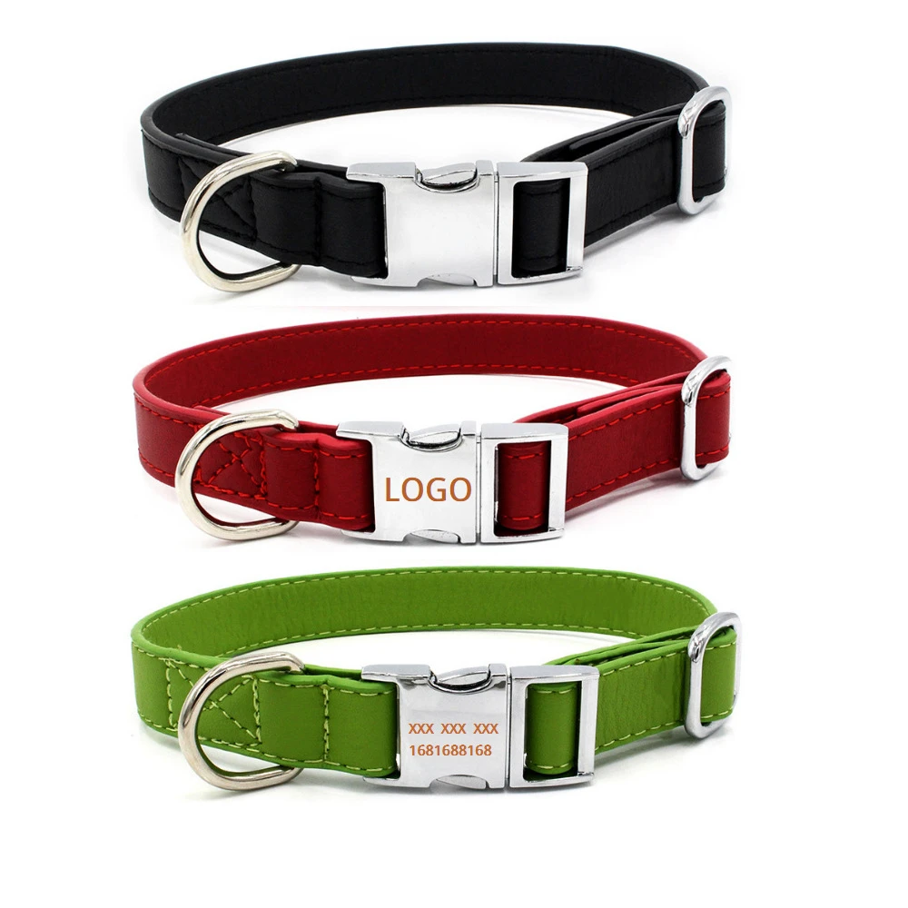 

Персонализированный Регулируемый ошейник для собак, бирка для щенков, кожаная металлическая пряжка, шейный ремешок для собак, персонализир...
