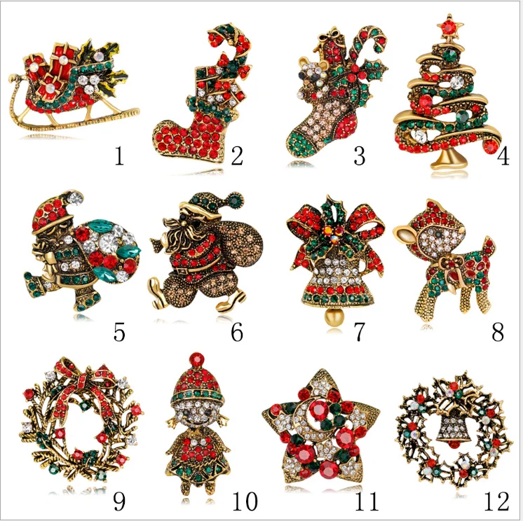 30 шт./лот Хрустальная Рождественская Брошь со стразами брошь в виде