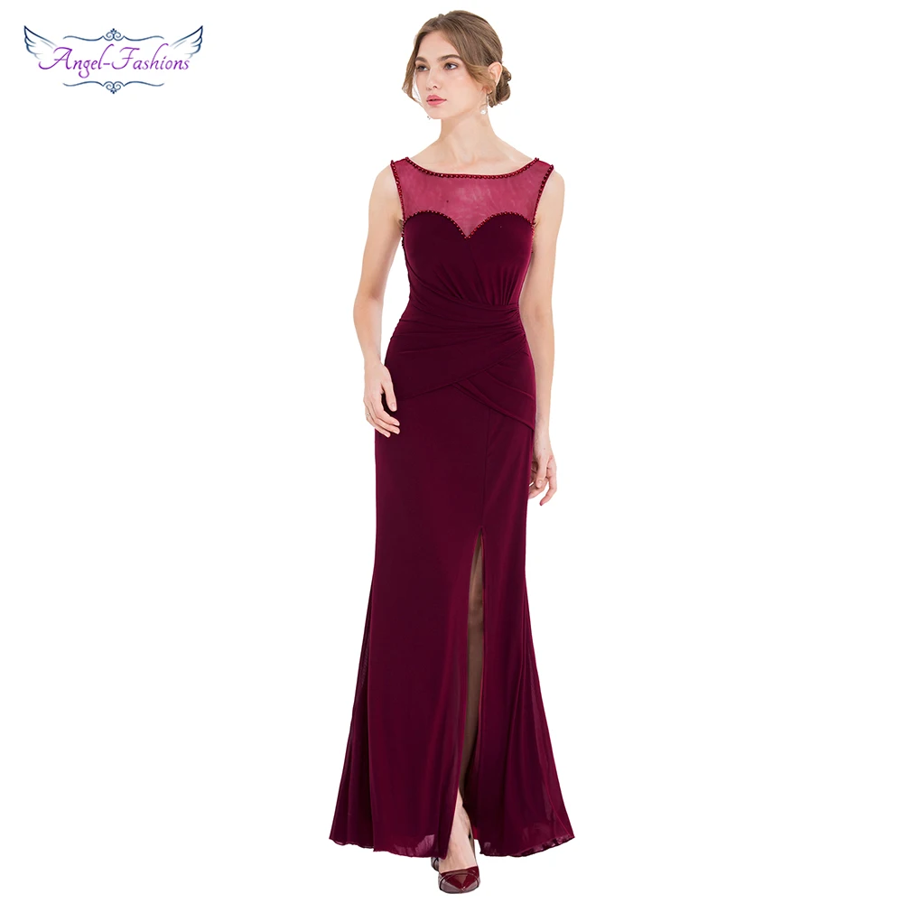 Angel fashions женские вечерние платья с круглым вырезом бусинами и баской длинные