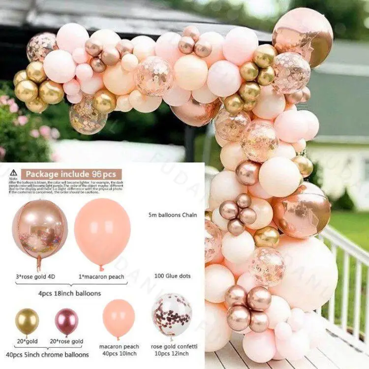 Kit de arco de guirnalda de Globos de melocot&oacute;n y macarr&oacute;n de 96 piezas, Globos de confeti de oro rosa, decoraci&oacute;n de fiesta de cumplea&ntilde;os de boda, Globos de Baby Shower-1