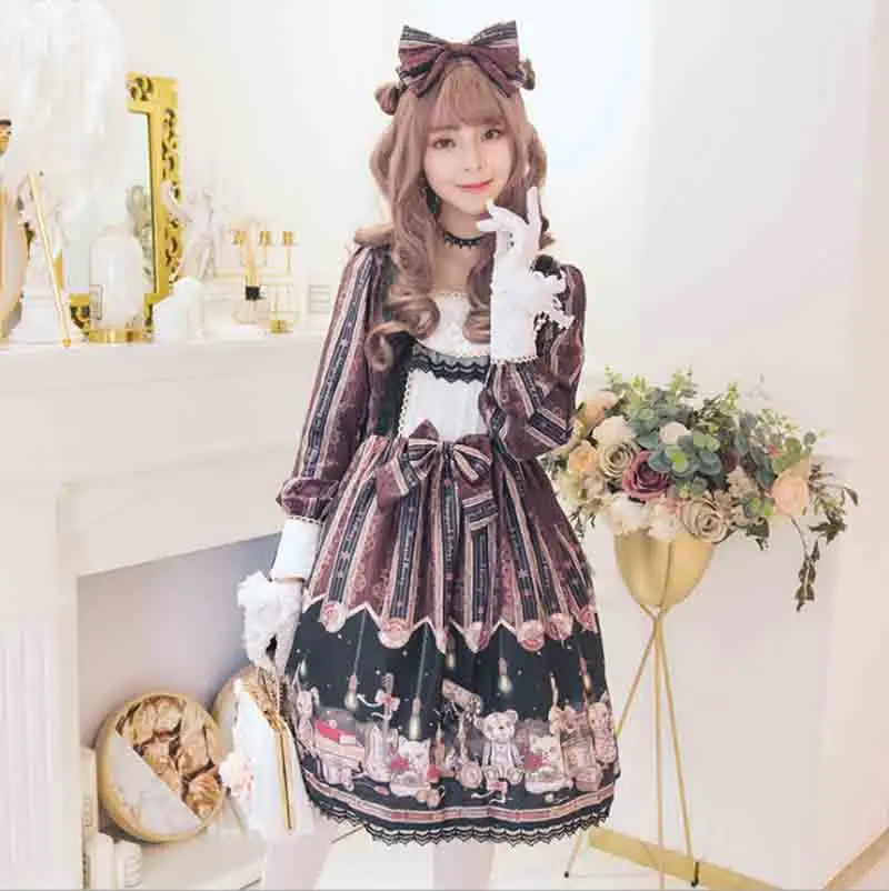 Стимпанк винтажное платье лолиты с длинным рукавом японское летнее женское JSK