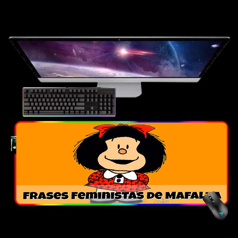 

RGB Cartoon Mafalda Mouse Pad LED Mousepad Keyboard Pad XL Mause Pad Rubber No-slip with Backlit Tapis De Souris 25X35 Mouse Mat