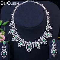 beaqueen green cubic zirconia chandelier earrings and necklace big dubai bridal jewelry sets women wedding accessories js207