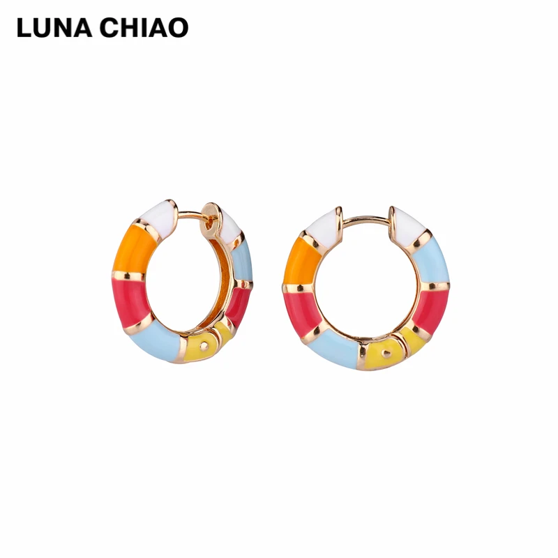 Серьги-кольца LUNA CHIAO Cooper литые радужные цветные эмалированные | Украшения и
