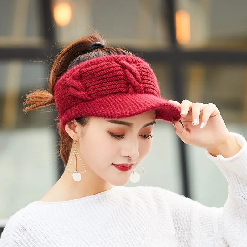 Женская флисовая бейсбольная кепка конский хвост теплая вязаная эластичная